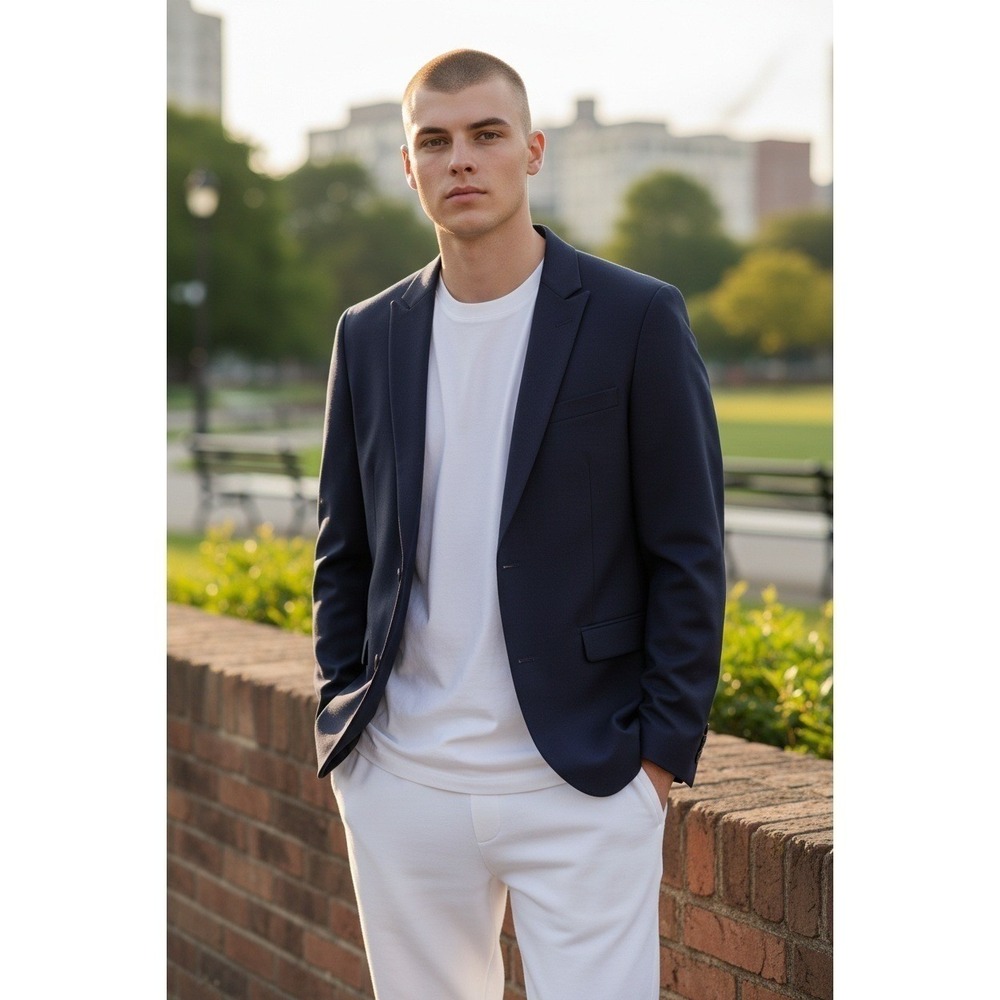 Slim Fit Wool Blend Blazer Navy Blue Men 40R Smart Tailored ASOS